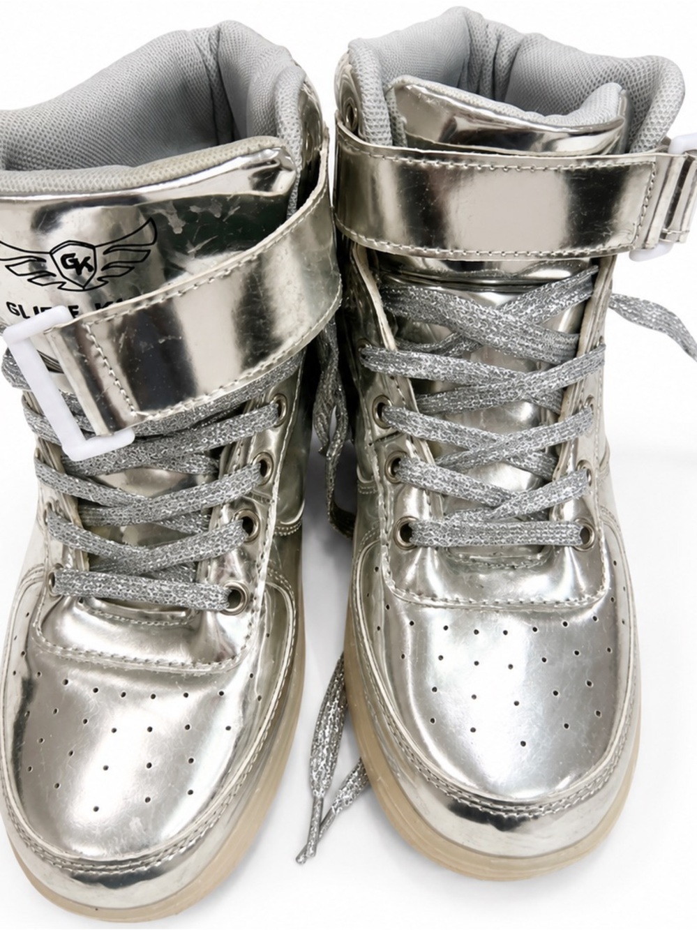 Kids Metallic Silver High-Top Sneakers with Velcro Strap